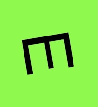 a black logo with the letter m on a green background